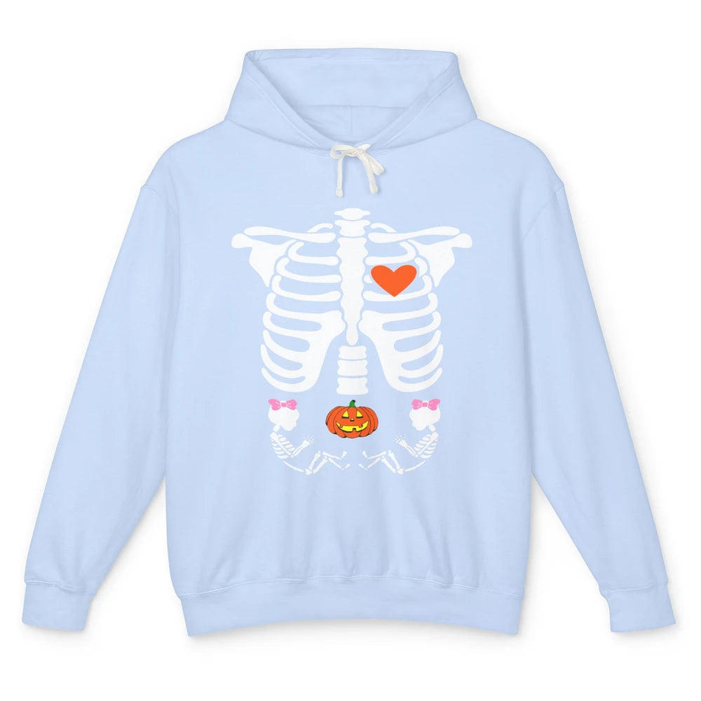 Pregnant Halloween Skeleton Baby Twins Witch Pumpkin Costume Unisex Lightweight Hoodie