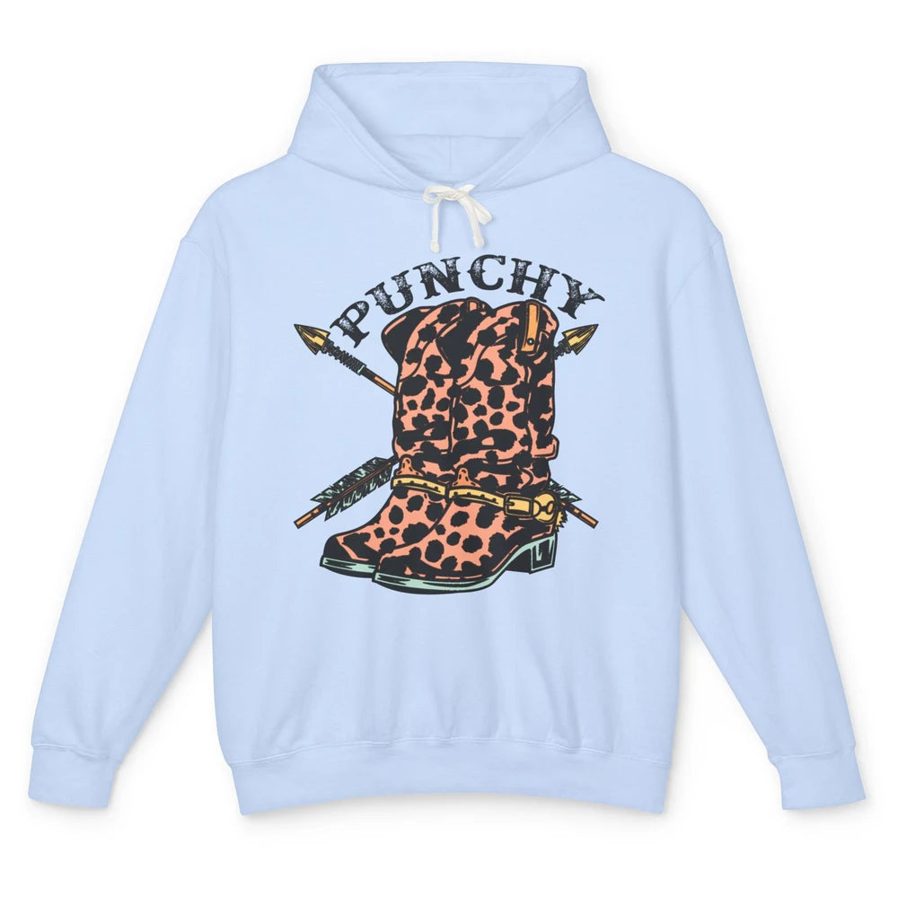 Retro Cowgirl Boots Leopard Punchy Western Country Cowboy Unisex Lightweight Hoodie