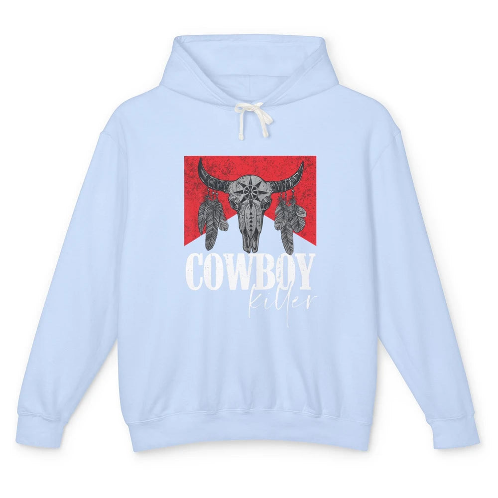 Retro Cow Skull Cowboy Killer Punchy Bull Western Country Unisex Lightweight Hoodie