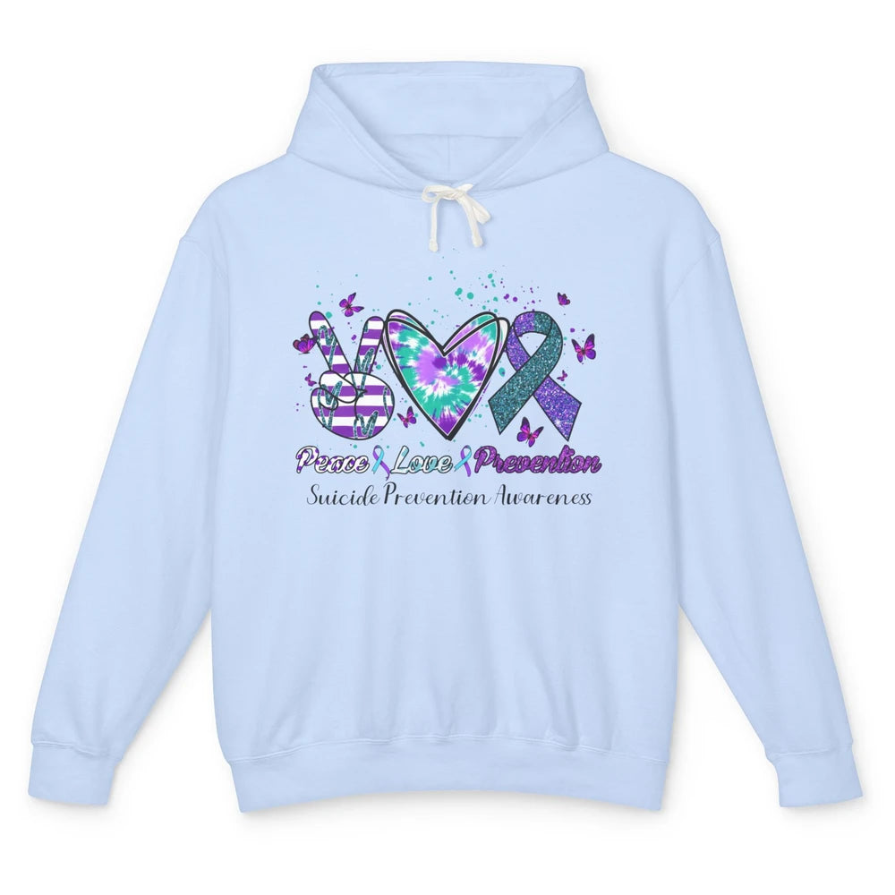 Peace Love Prevention Teal Purple Ribbon Suicide Awareness Unisex Lightweight Hoodie