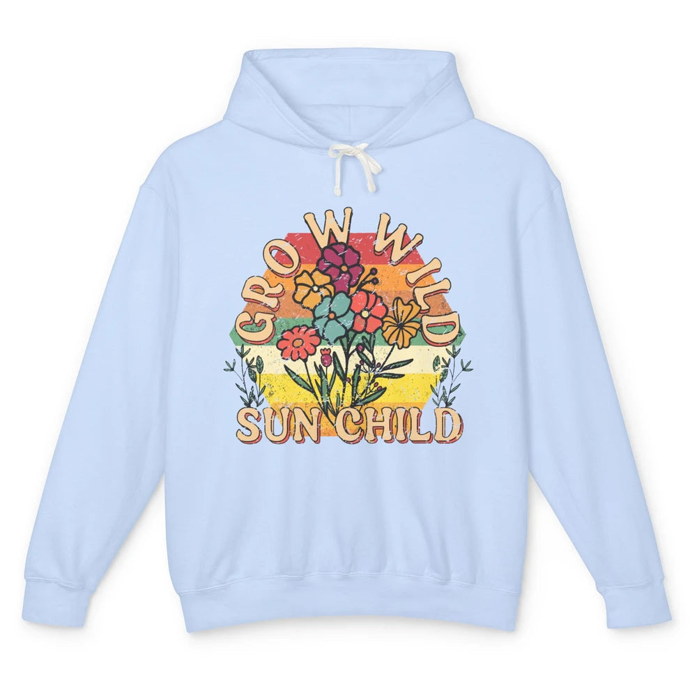Retro Grow Wild Sun Child 70s Aesthetic Boho Western Summer Unisex Lightweight Hoodie