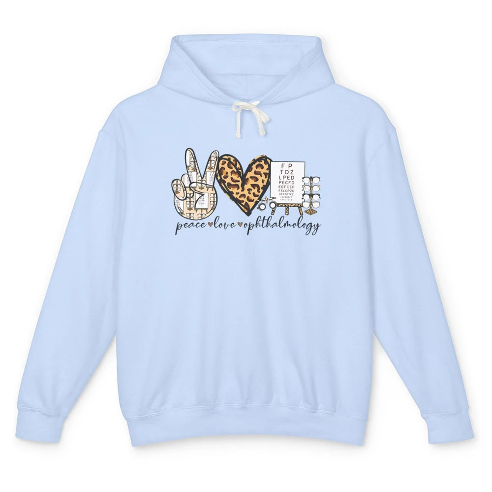 Peace Love Ophthalmology Leopard Heart Optician Optometrist Unisex Lightweight Hoodie