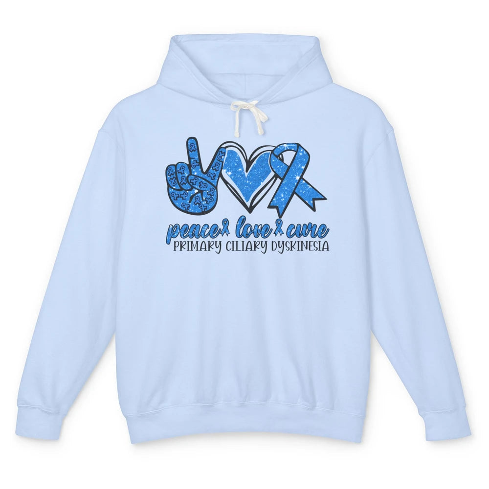 Primary Ciliary Dyskinesia Peace Love Cure Blue Ribbon Unisex Lightweight Hoodie