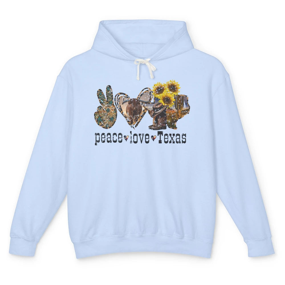 Retro Peace Love Texas Cowboy Boot Western Girl Cactus Lover Unisex Lightweight Hoodie