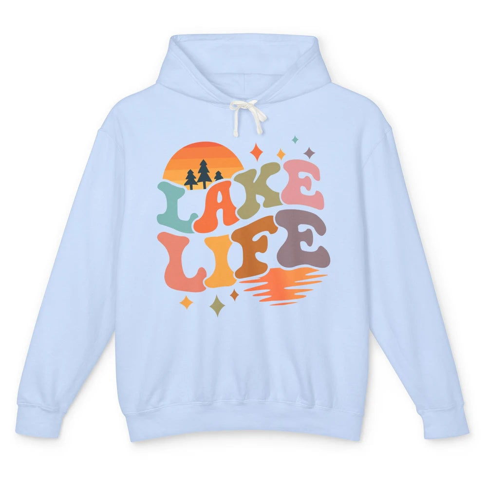 Retro Lake Life Vintage Lake Sunrise Boating Summer Trip Unisex Lightweight Hoodie