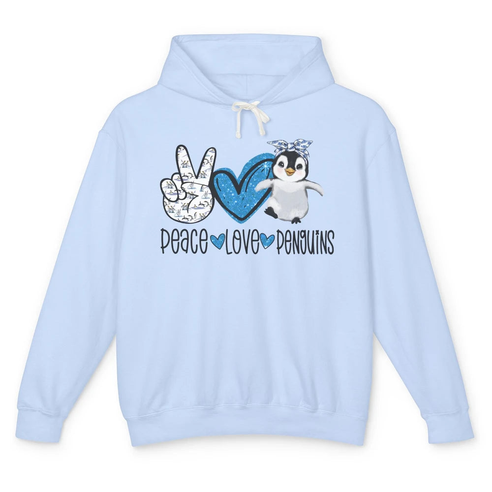 Peace Love Penguins With Headband Baby Penguins Lovers Gift Unisex Lightweight Hoodie