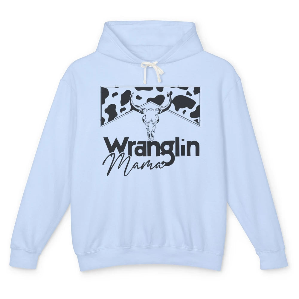Retro Cowhide Bull Skull Wrangling Mama Western Country Girl Unisex Lightweight Hoodie