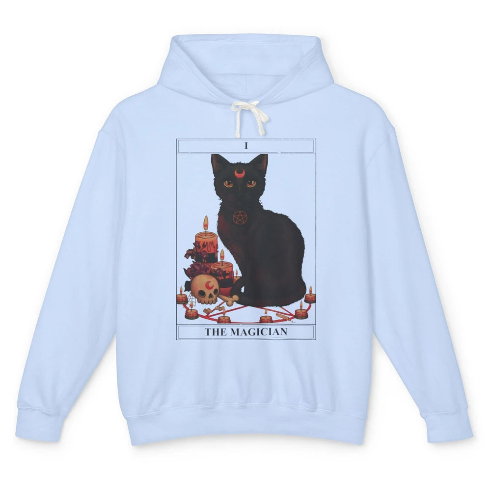 Retro Halloween Gothic Cat The Magician Tarot Witchcraft Unisex Lightweight Hoodie