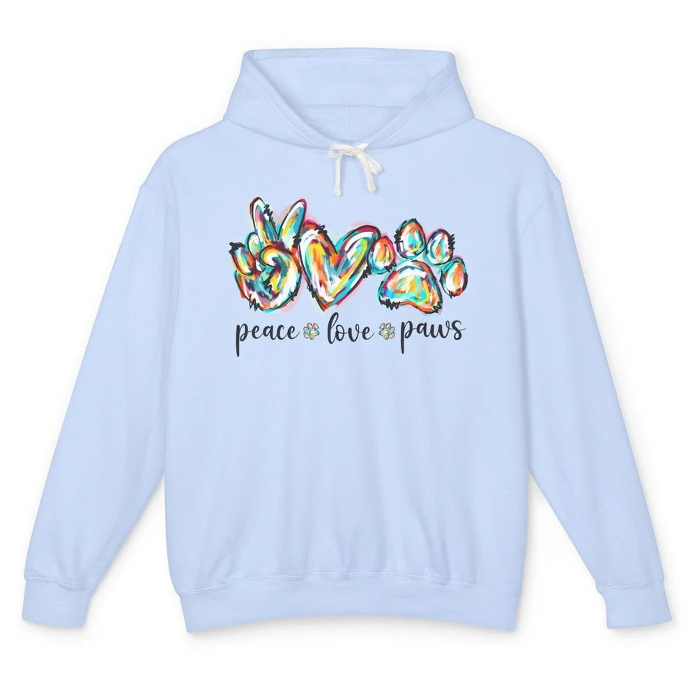 Peace Love Paws Cute Dog Cat Pet Mom Boho Rainbow Fur Lovers Unisex Lightweight Hoodie