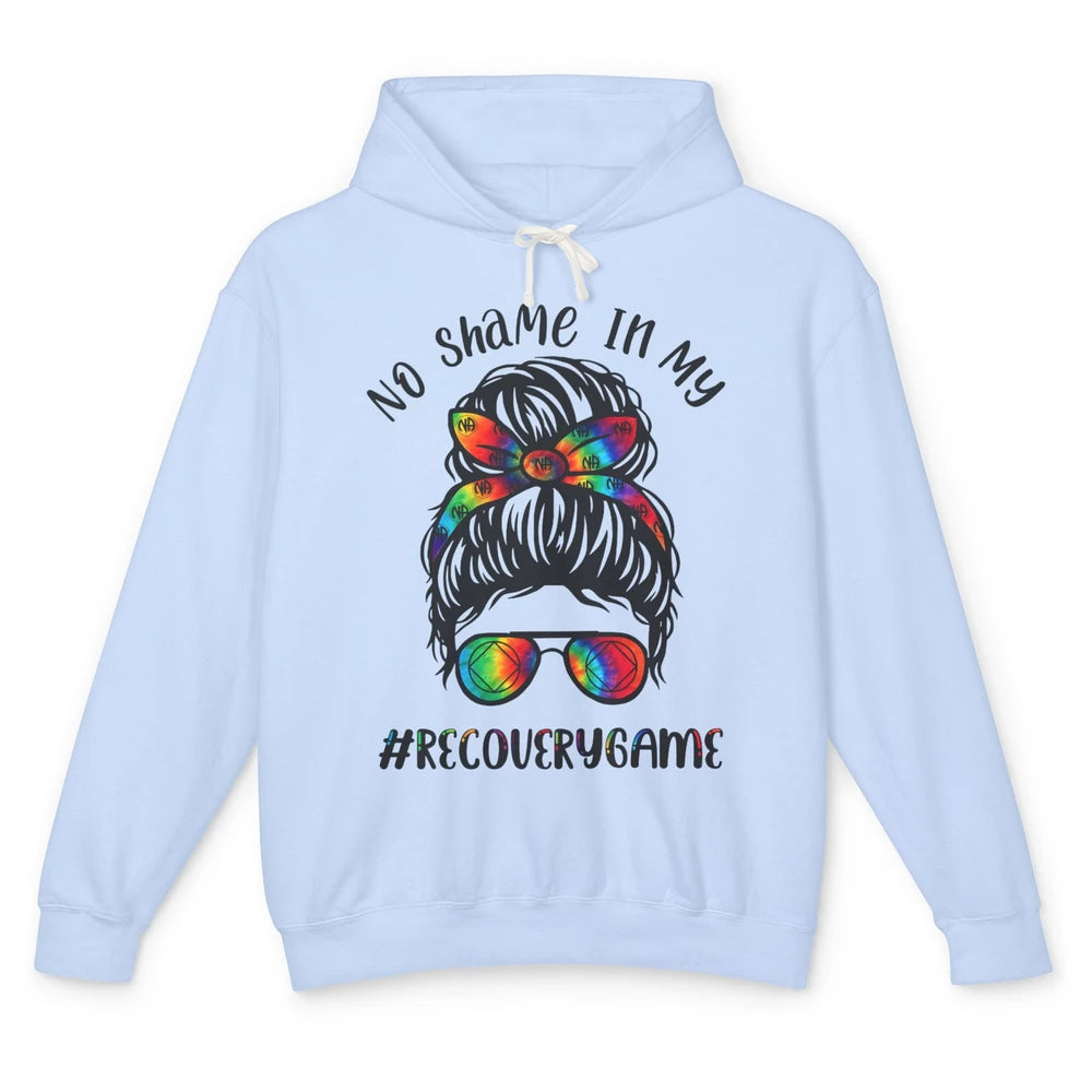 No Shame In My Recovery Game Messy Hair Bun Sober Supporter Unisex Lightweight Hoodie