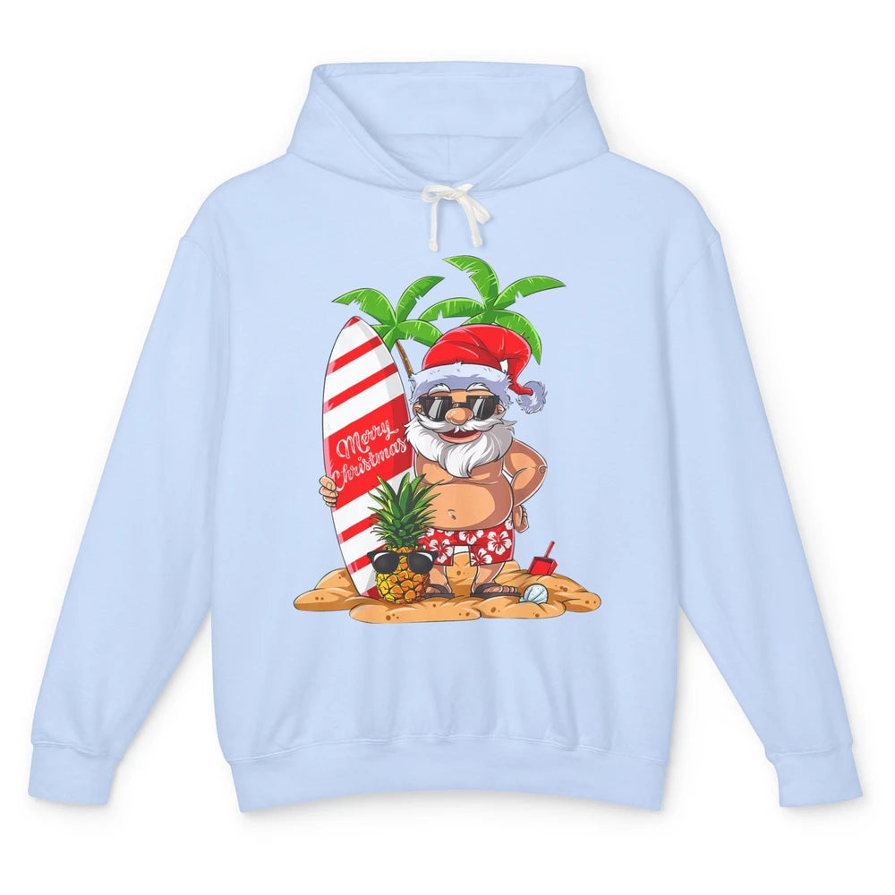 Christmas in July Santa Hawaii Surfing Summer Christmas Unisex Lightweight Hoodie