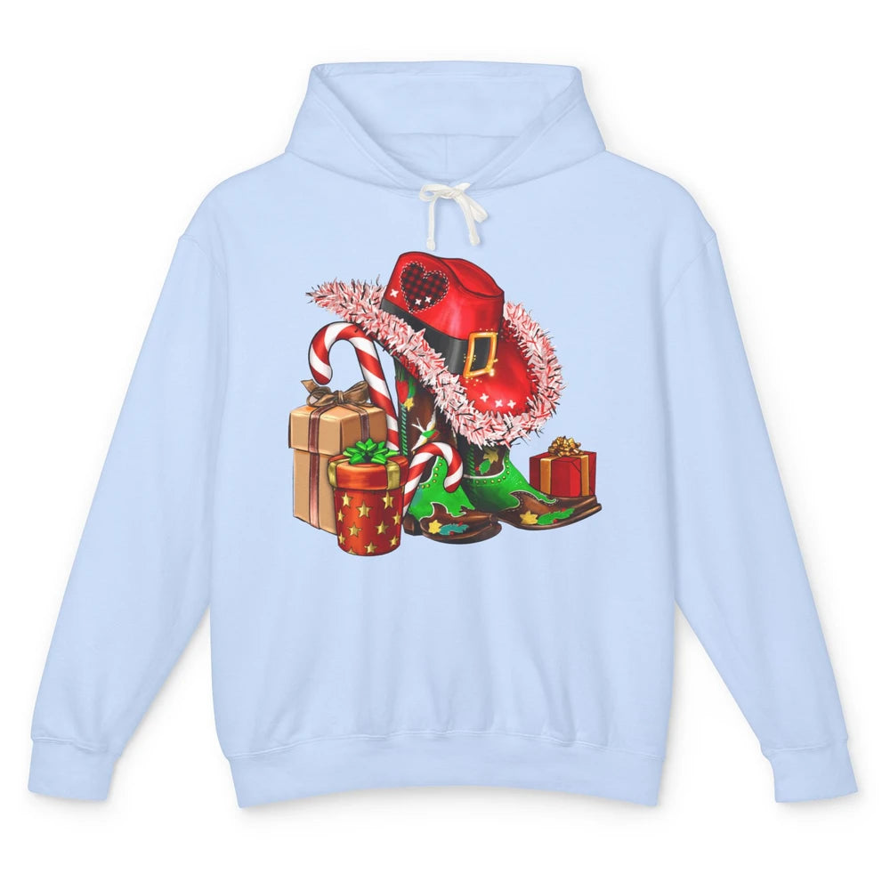 Christmas Western Cowgirl Hat Boots Cute Xmas Cowboy Texas Unisex Lightweight Hoodie