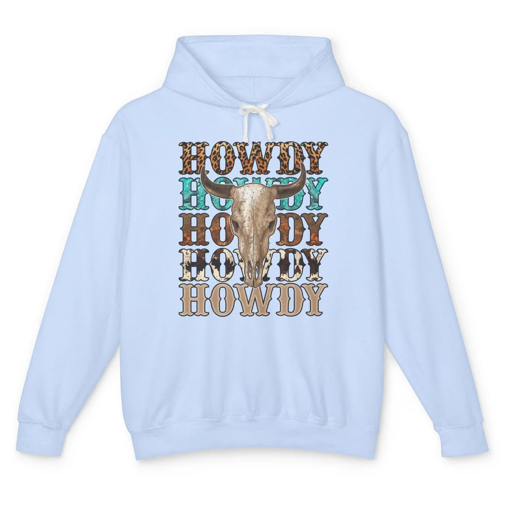 Retro Howdy Bull Skull Rodeo Vintage Western Country Leopard Unisex Lightweight Hoodie