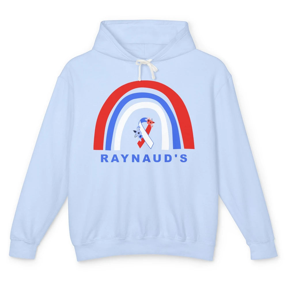 Raynaud's Syndrome Awareness Floral Red Blue Ribbon Rainbow Unisex Lightweight Hoodie