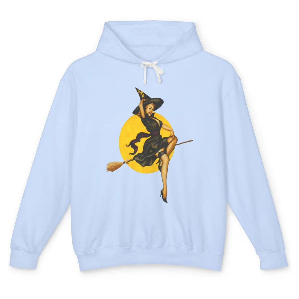 Pin Up Vintage Witch Pastel Witchcraft Halloween Spooky Goth Unisex Lightweight Hoodie