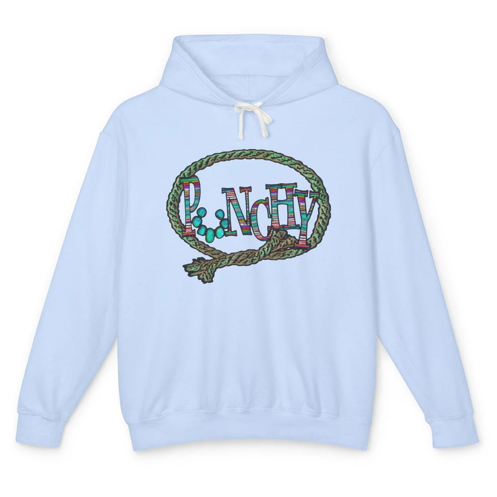 Retro Cowgirl Punchy Cowhide Turquoise Lasso Western Cowboy Unisex Lightweight Hoodie