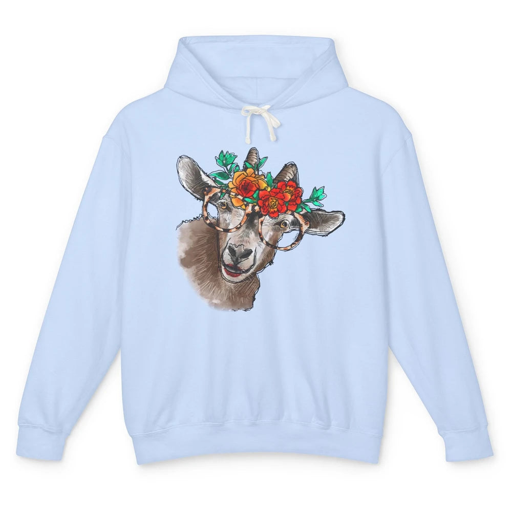 Retro Goat Glasses Flower Goat Girl Goat Lovers Gift Unisex Lightweight Hoodie
