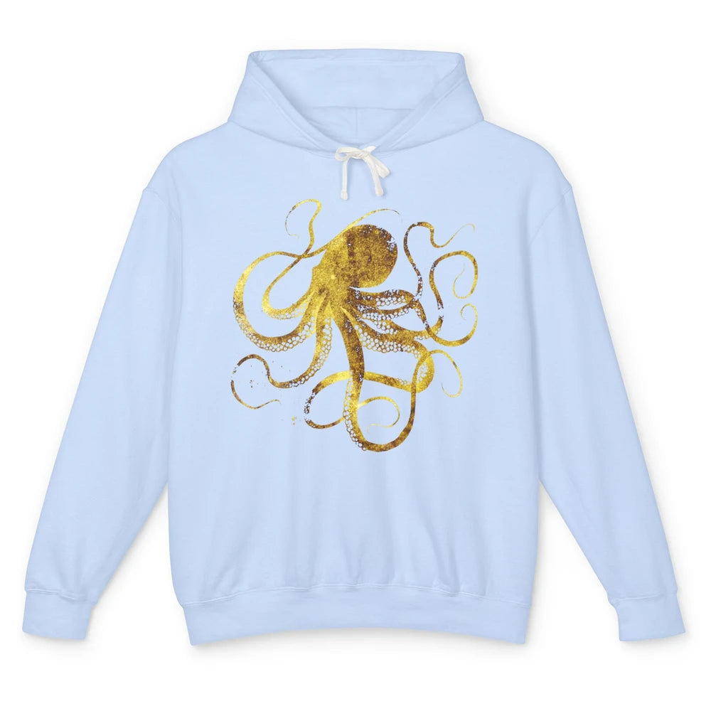 Octopus Japanese Calligraphy Gyotaku Traditional Art Print Unisex Lightweight Hoodie