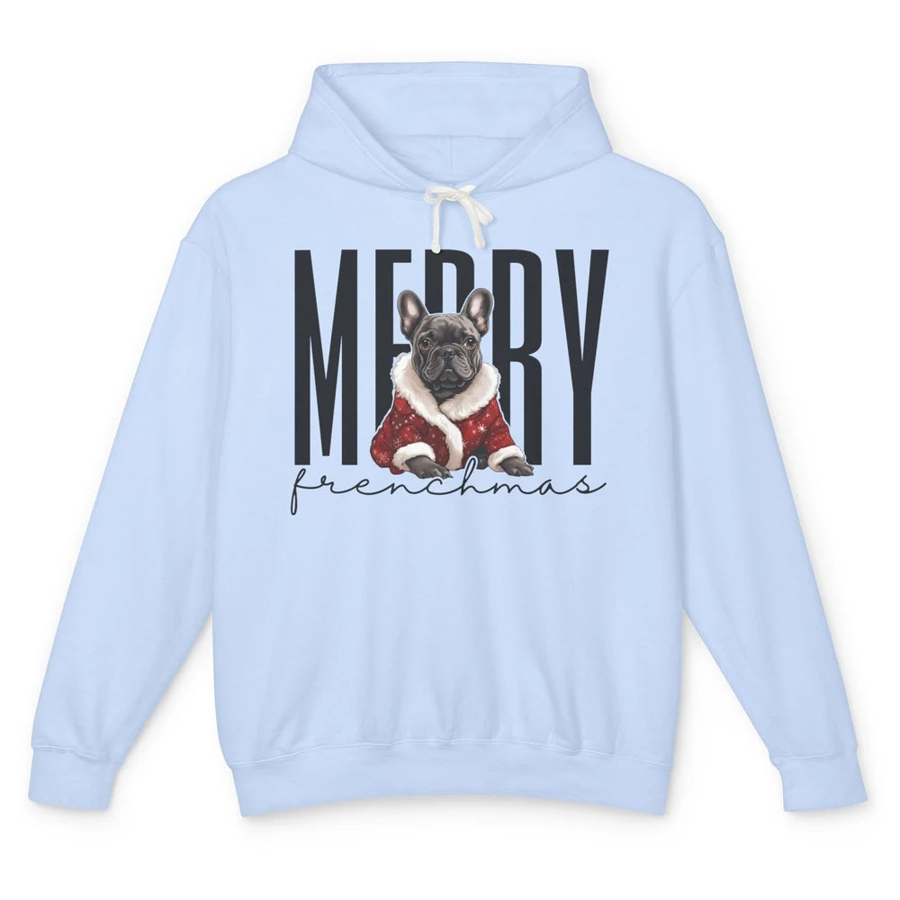 Funny French Bulldog Merry Frenchmas Christmas Dog Mom Unisex Lightweight Hoodie