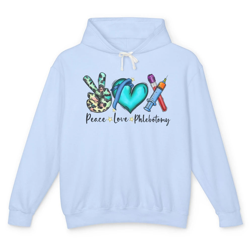 Phlebotomist Life Peace Love Phlebotomy Leopard Nurse Life Unisex Lightweight Hoodie