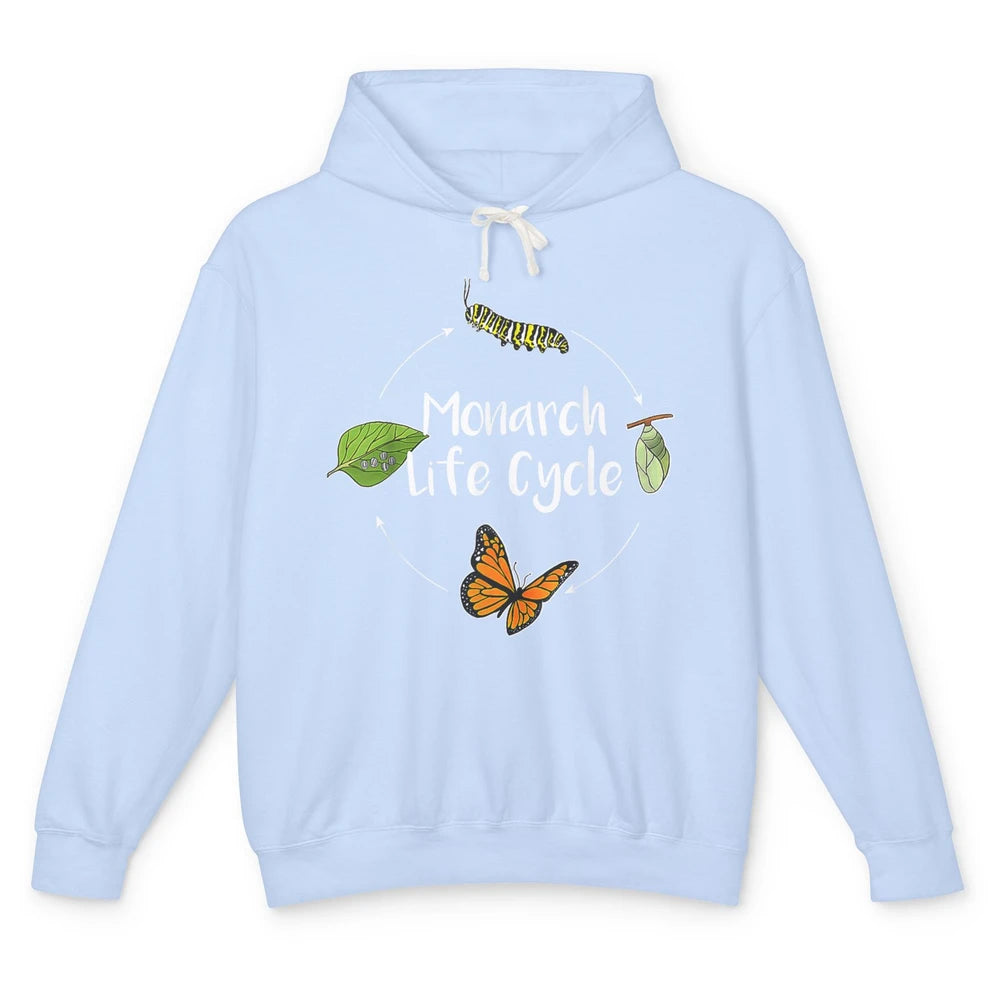Monarch Life Cycle Cute Butterfly Caterpillar Humor Animal Unisex Lightweight Hoodie