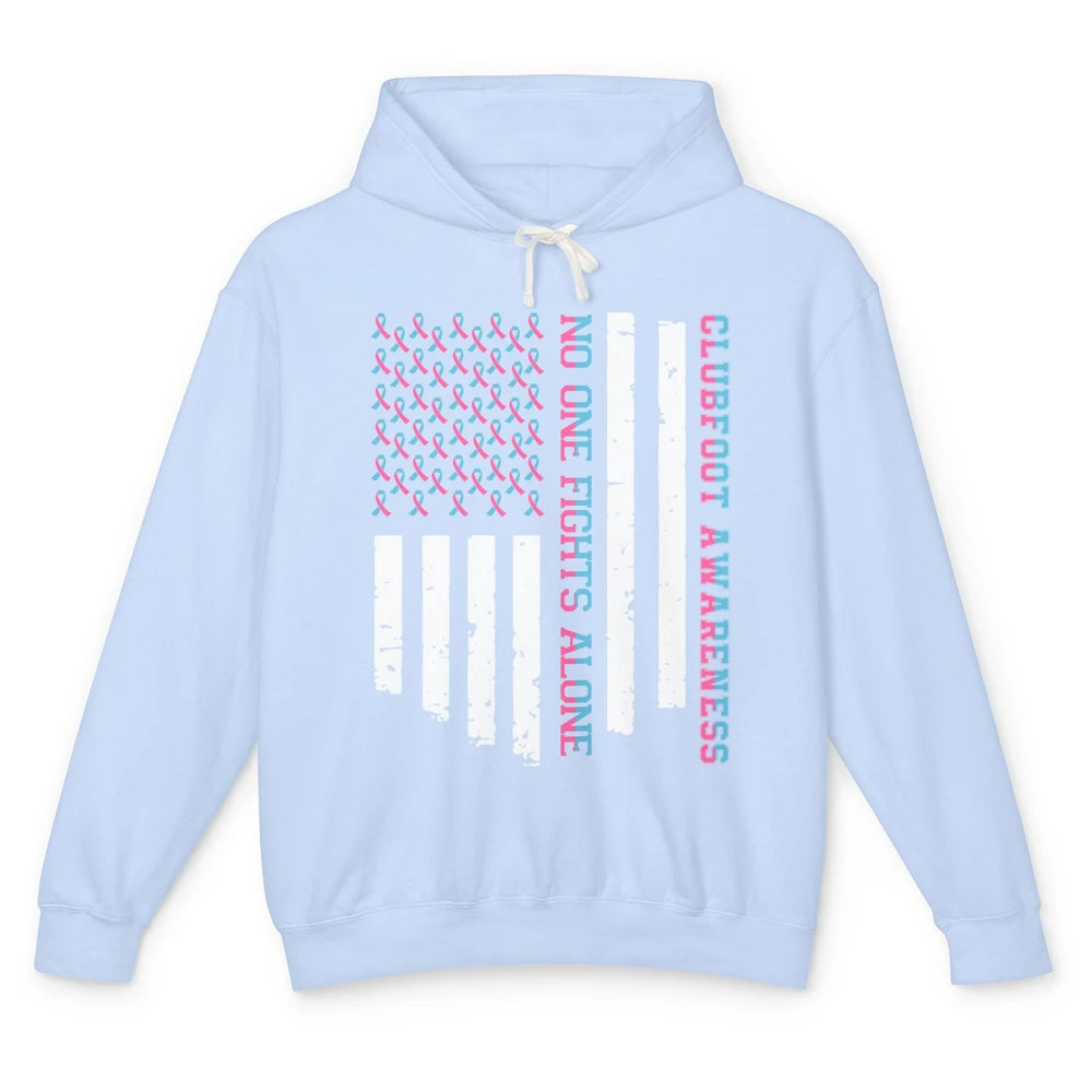 Retro Clubfoot Awareness Ribbon No One Fight Alone US Flag Unisex Lightweight Hoodie