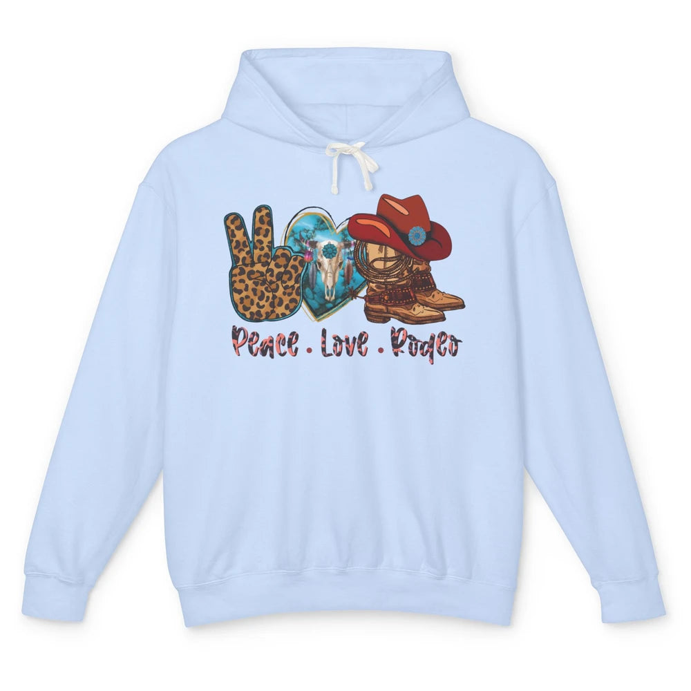 Retro Peace Love Rodeo Cowboy Boots And Hat Western Country Unisex Lightweight Hoodie