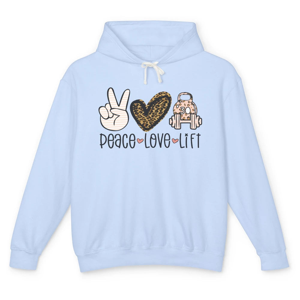 Peace Love Lift Leopard Fitness Workout Gym Trainer Gift Unisex Lightweight Hoodie