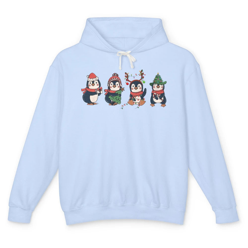 Penguin Merry Christmas Cute Penguin Xmas Lights Winter Unisex Lightweight Hoodie