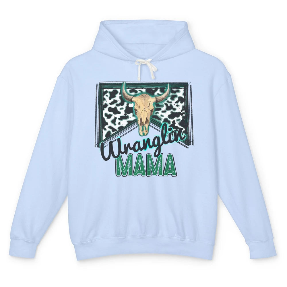 Retro Cowhide Bull Skull Wrangling Mama Western Country Girl Unisex Lightweight Hoodie