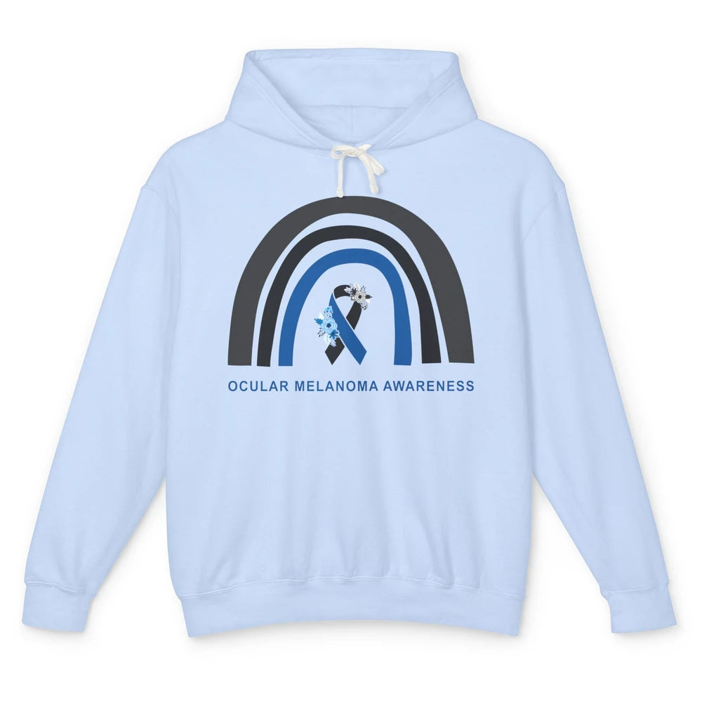Ocular Melanoma Awareness Floral Black Blue Ribbon Rainbow Unisex Lightweight Hoodie