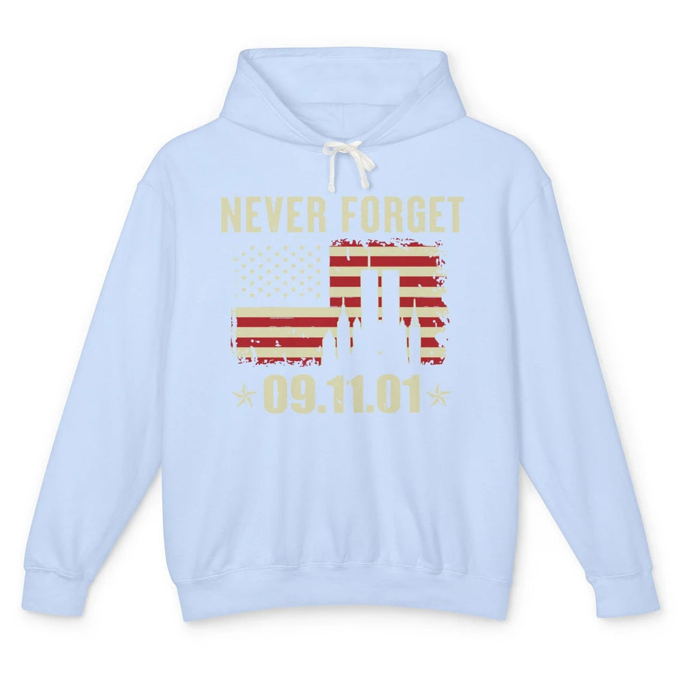 Retro Never Forget 911 American Flag Patriotic Memorial Gift Unisex Lightweight Hoodie