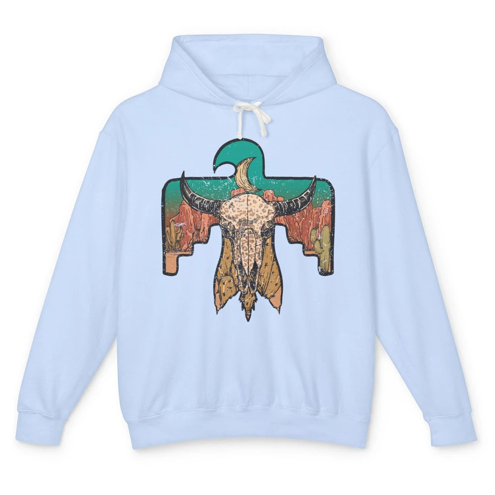 Retro Boho Bull Skull Desert Cactus Eagle Western Country Unisex Lightweight Hoodie