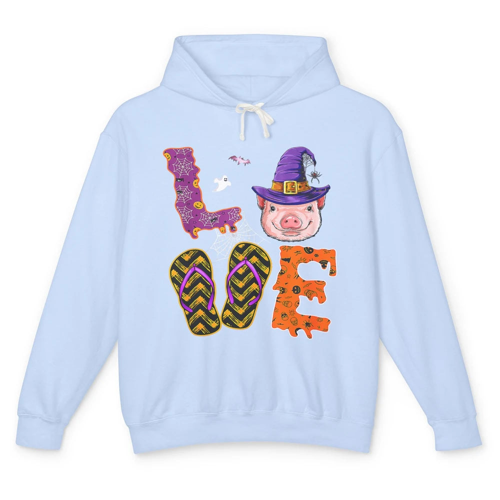 Funny Love Pig Witch Spider Halloween Spooky Season Piggy Unisex Lightweight Hoodie