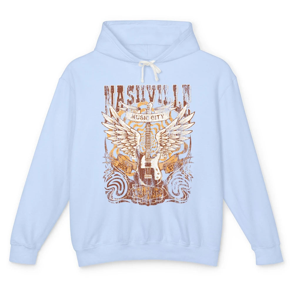 Retro Guitar Nashville Music City Western Country Music Unisex Lightweight Hoodie