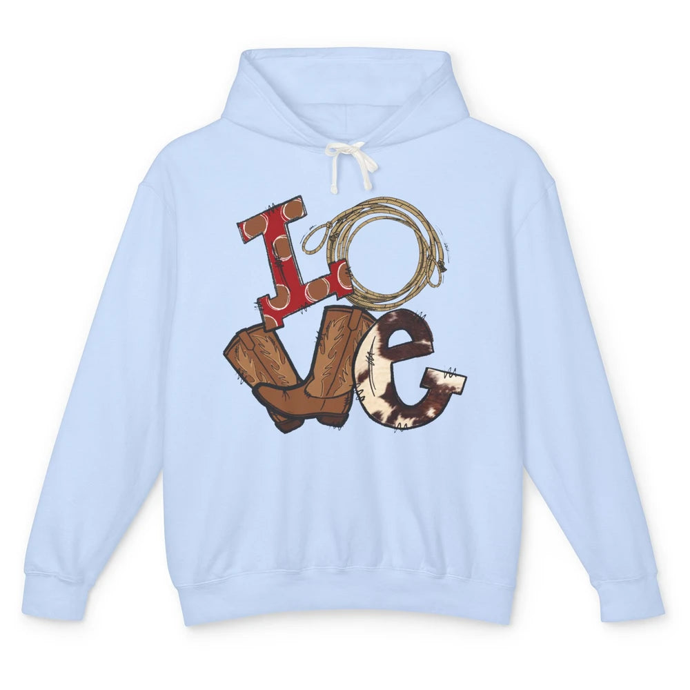 Retro Love Rodeo Cowboy Boots Lasso Western Country Cowgirl Unisex Lightweight Hoodie