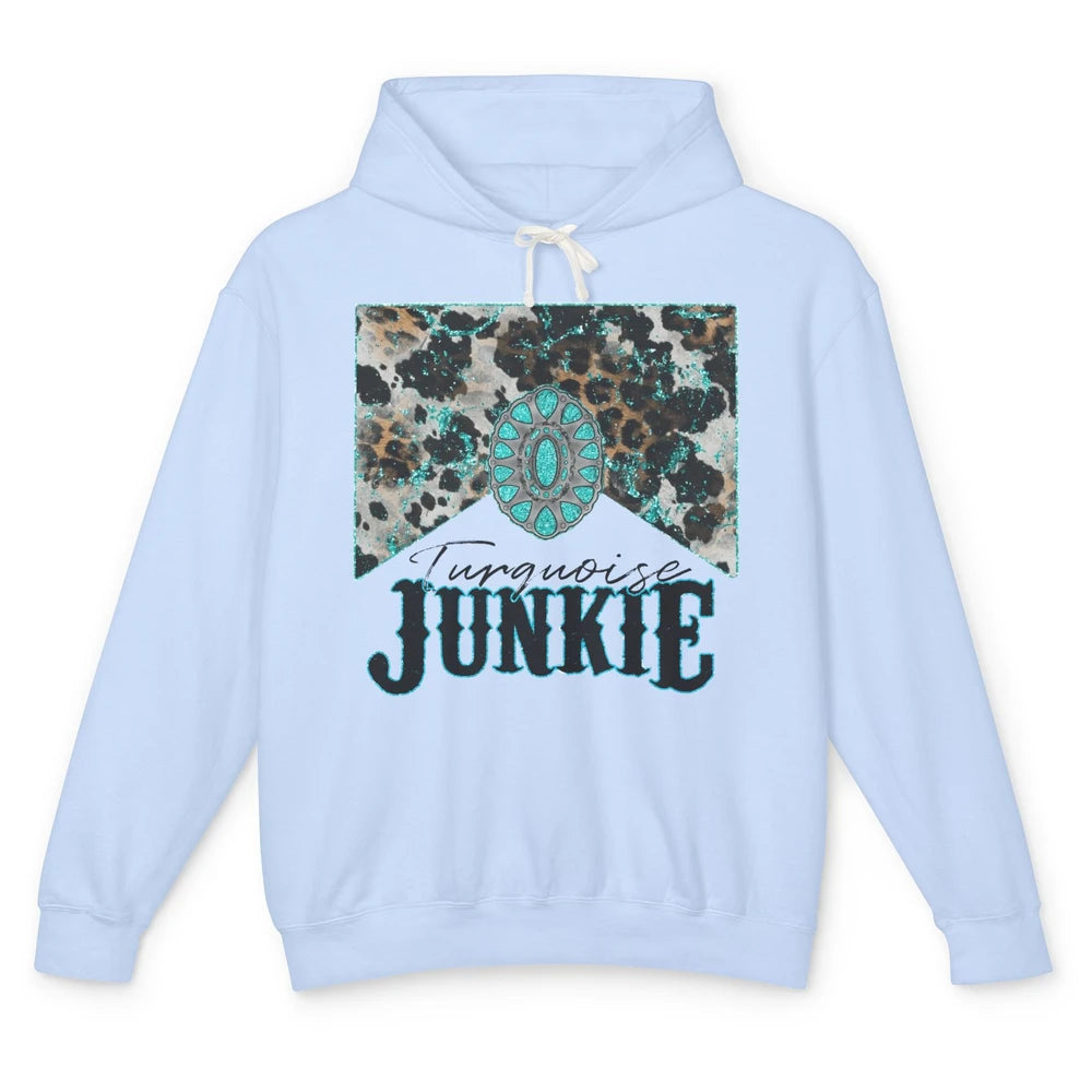 Retro Leopard Turquoise Junkie Gemstone Western Country Unisex Lightweight Hoodie