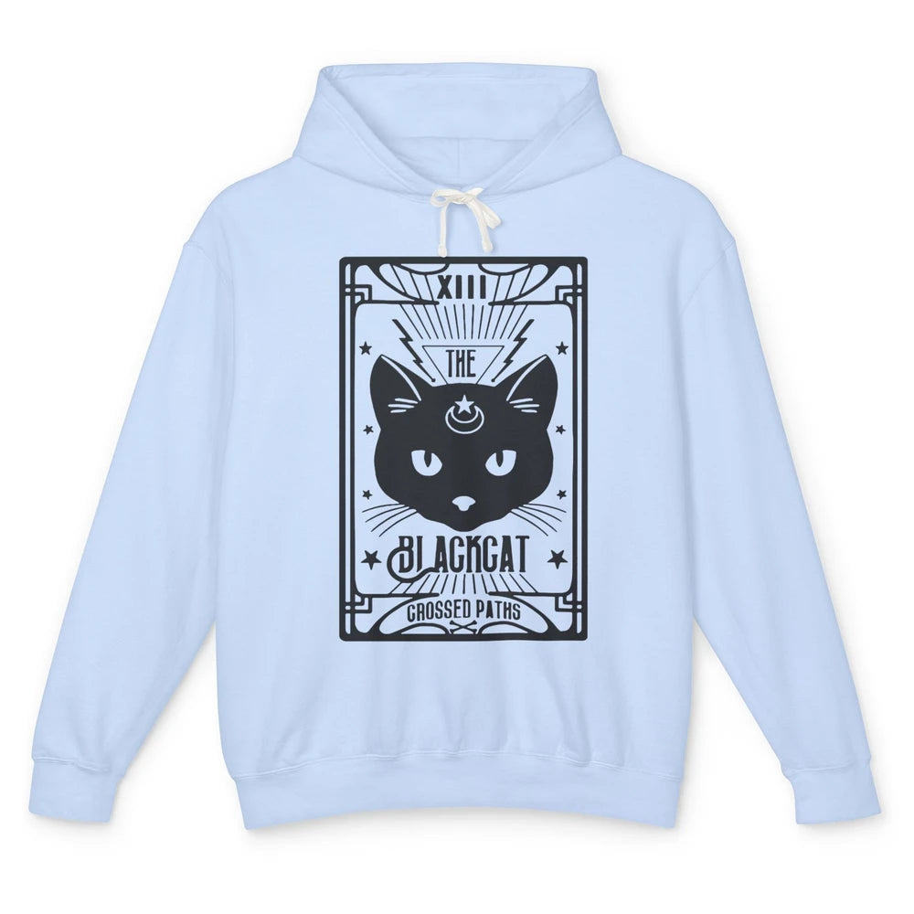 Retro Halloween Black Cat Crossed Path Tarot Card Witchcraft Unisex Lightweight Hoodie