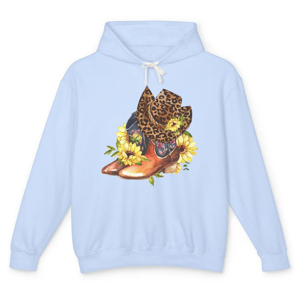 Retro Leopard Cowboy Boots Let's Go Girls Western Cowgirls Unisex Lightweight Hoodie