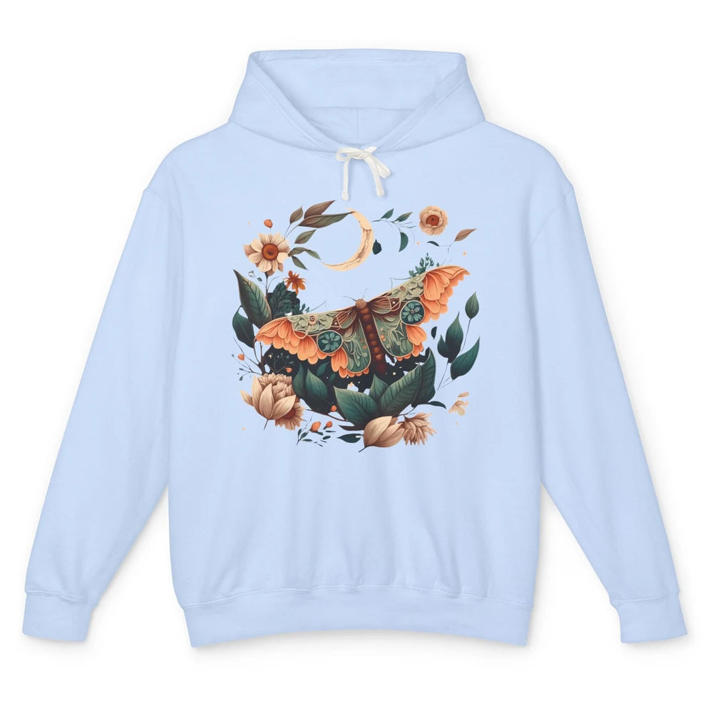Retro Floral Moth Moon Butterfly Boho Moth Lovers Gift Unisex Lightweight Hoodie
