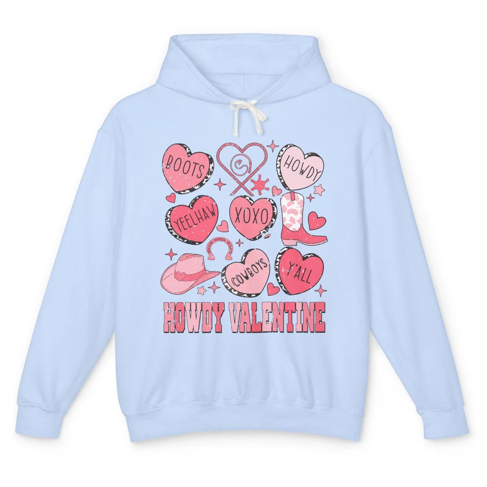 Retro Candy Heart Howdy Valentine Cowgirl Western Country Unisex Lightweight Hoodie