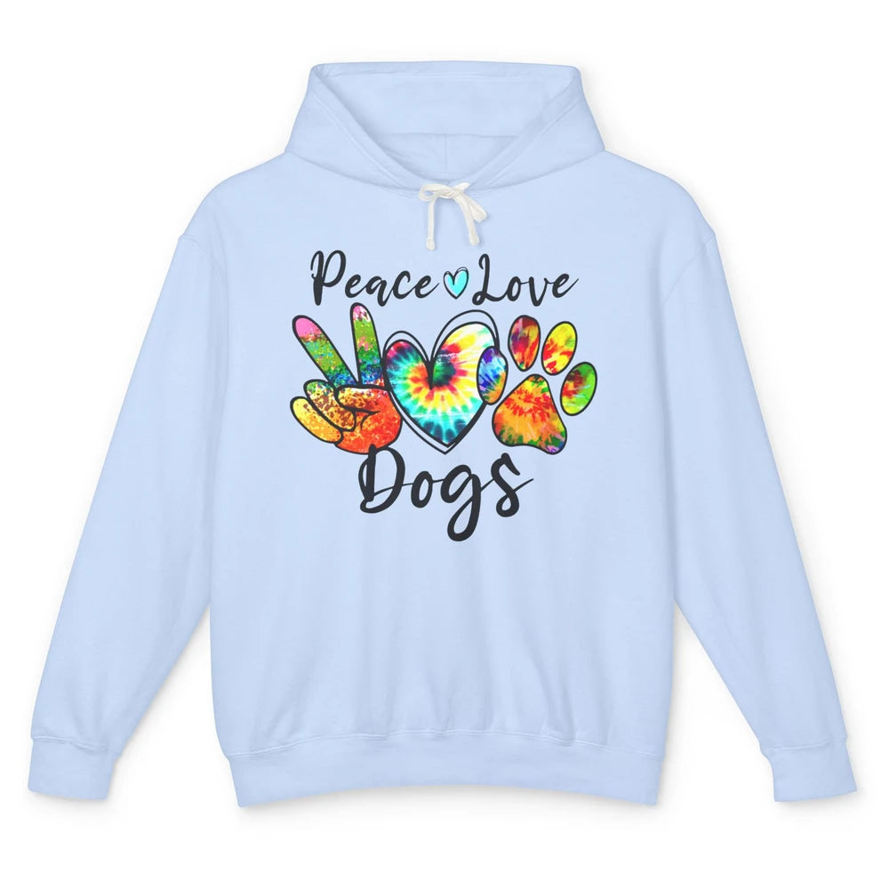 Peace Love Dogs Tie Dye Paw Print Dog Mama Mothers Day Gift Unisex Lightweight Hoodie