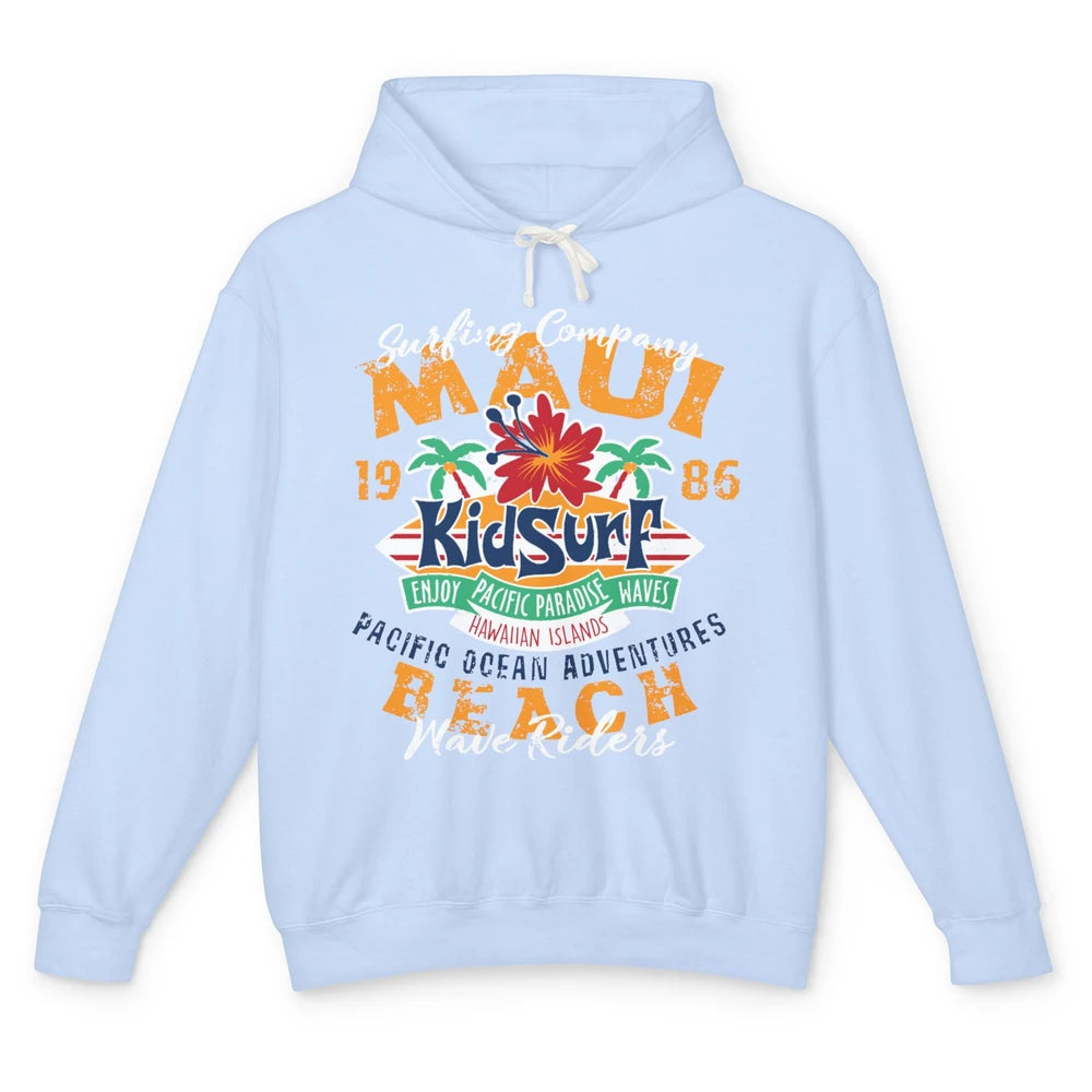 Retro Maui Island 1986 Hawaii Kid Surfing Pacific Paradise Unisex Lightweight Hoodie