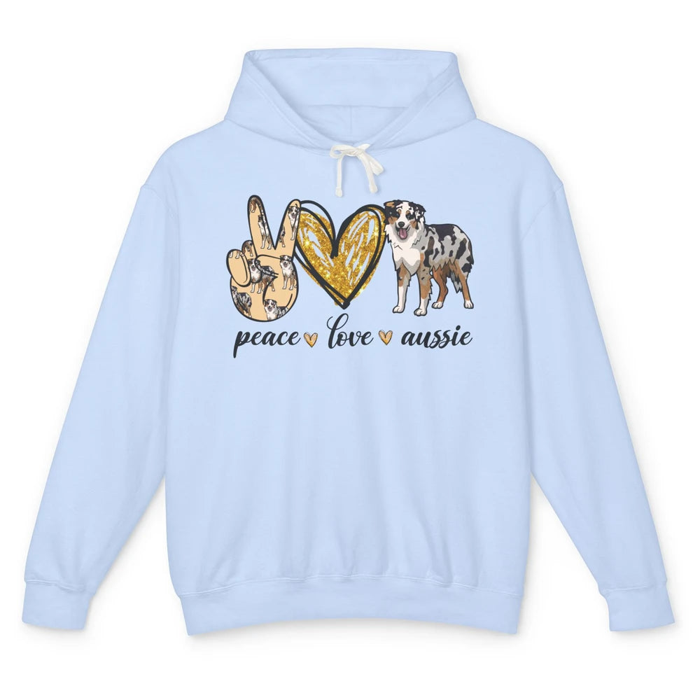Peace Love Aussie Dog Lovers Australian Shepherd Dad Mom Unisex Lightweight Hoodie