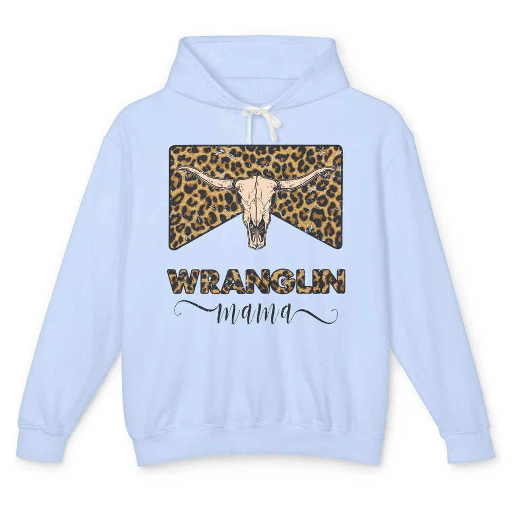 Retro Leopard Bull Skull Wrangling Mama Western Country Girl Unisex Lightweight Hoodie