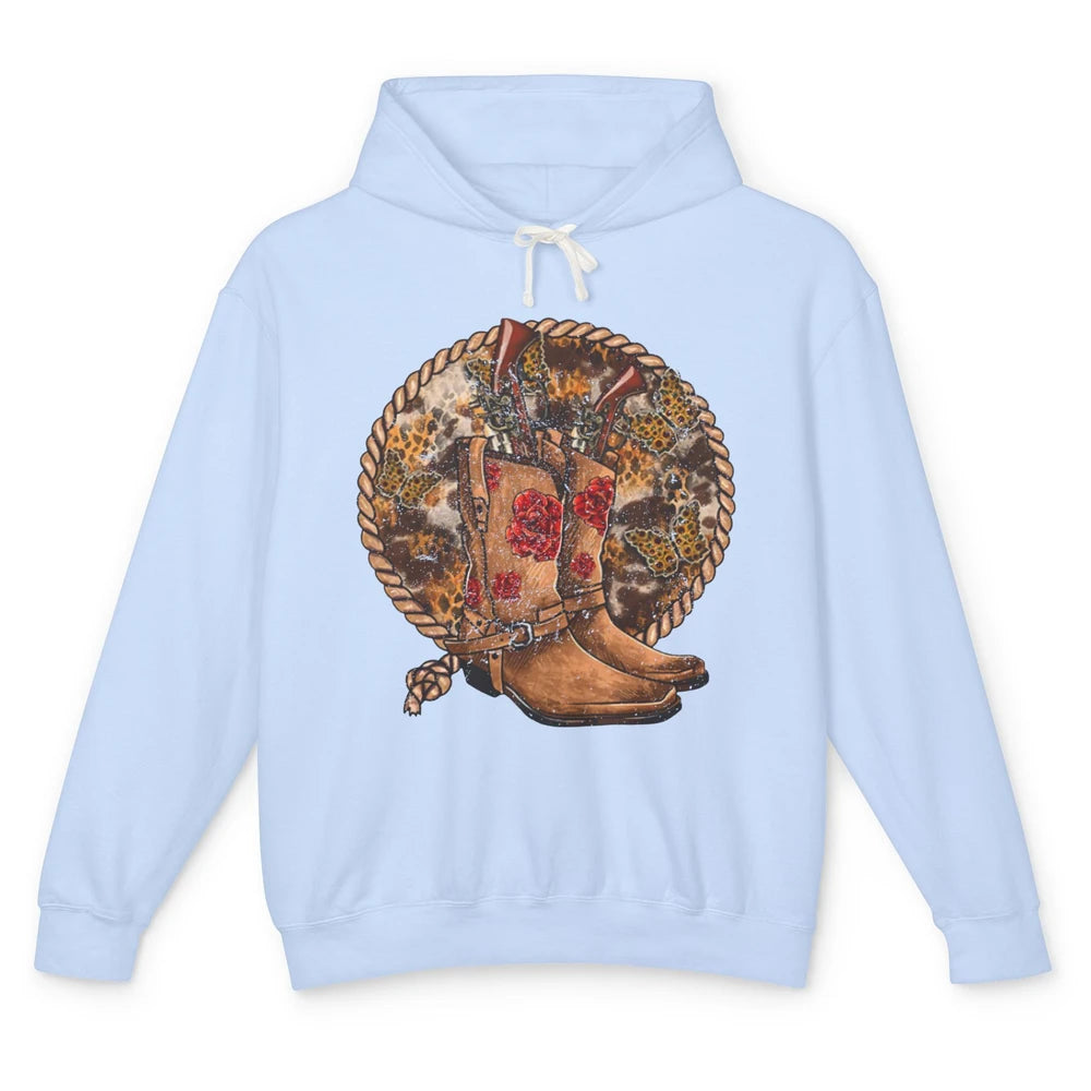 Retro Leopard Cowgirl Boots Sunflower Rodeo Western Country Unisex Lightweight Hoodie