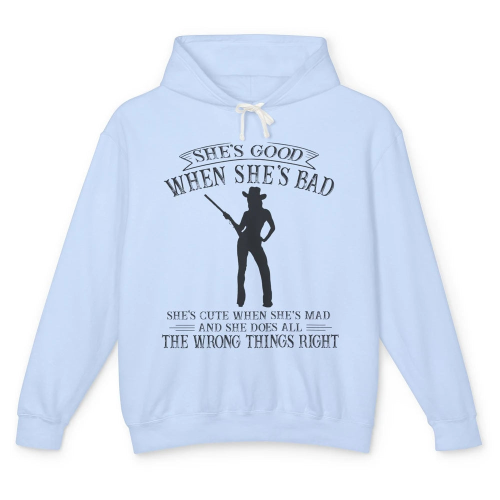 Retro Cowgirl She's Good When She's Bad Western Country Girl Unisex Lightweight Hoodie