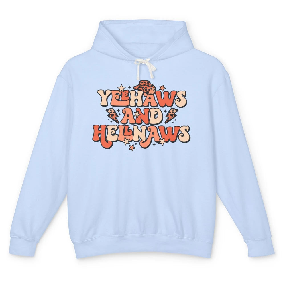 Retro Cowboy Leopard Yeehaws And Hell Naws Western Country Unisex Lightweight Hoodie