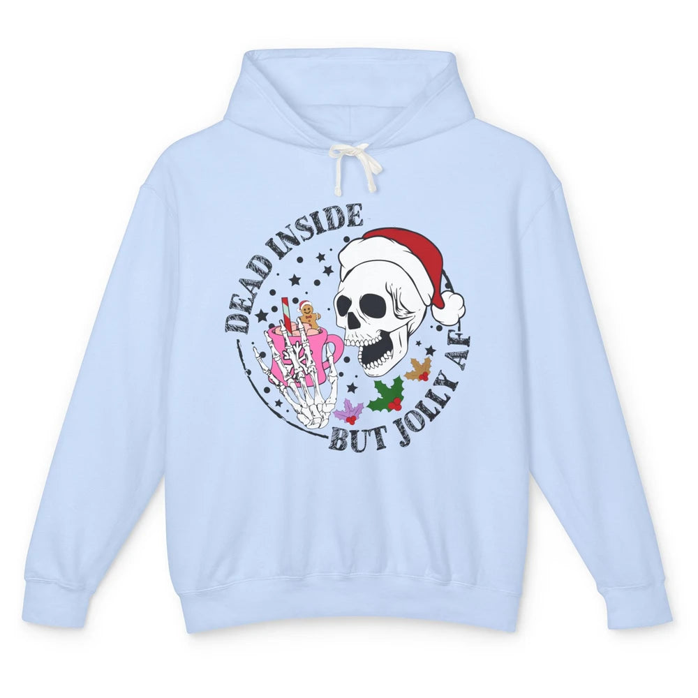 Christmas Skeleton Coffee Dead Inside But Jolly AF Christmas Unisex Lightweight Hoodie