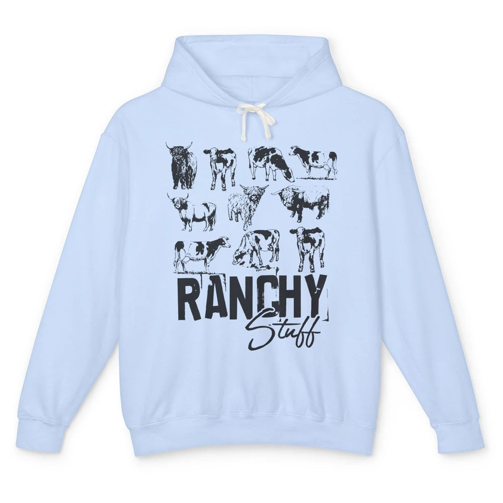 Retro Highland Cow Heifer Ranchy Stuff Western Country Gift Unisex Lightweight Hoodie